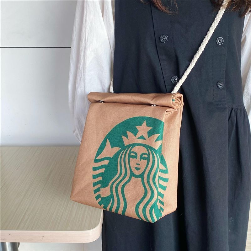 Starbucks Canvas Crossbody Bag Large Capacity Backpack Outdoor Leisure Schoolbag