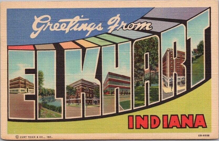ELKHART Indiana Large Letter Postcard Multi-View / Curteich Linen - 1948 Cancel