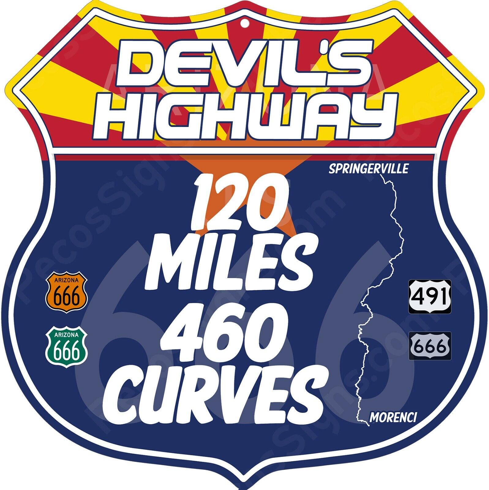 Devil\'s Highway Sign 666 120 Miles 460 Curves AZ Hwy 666 5\