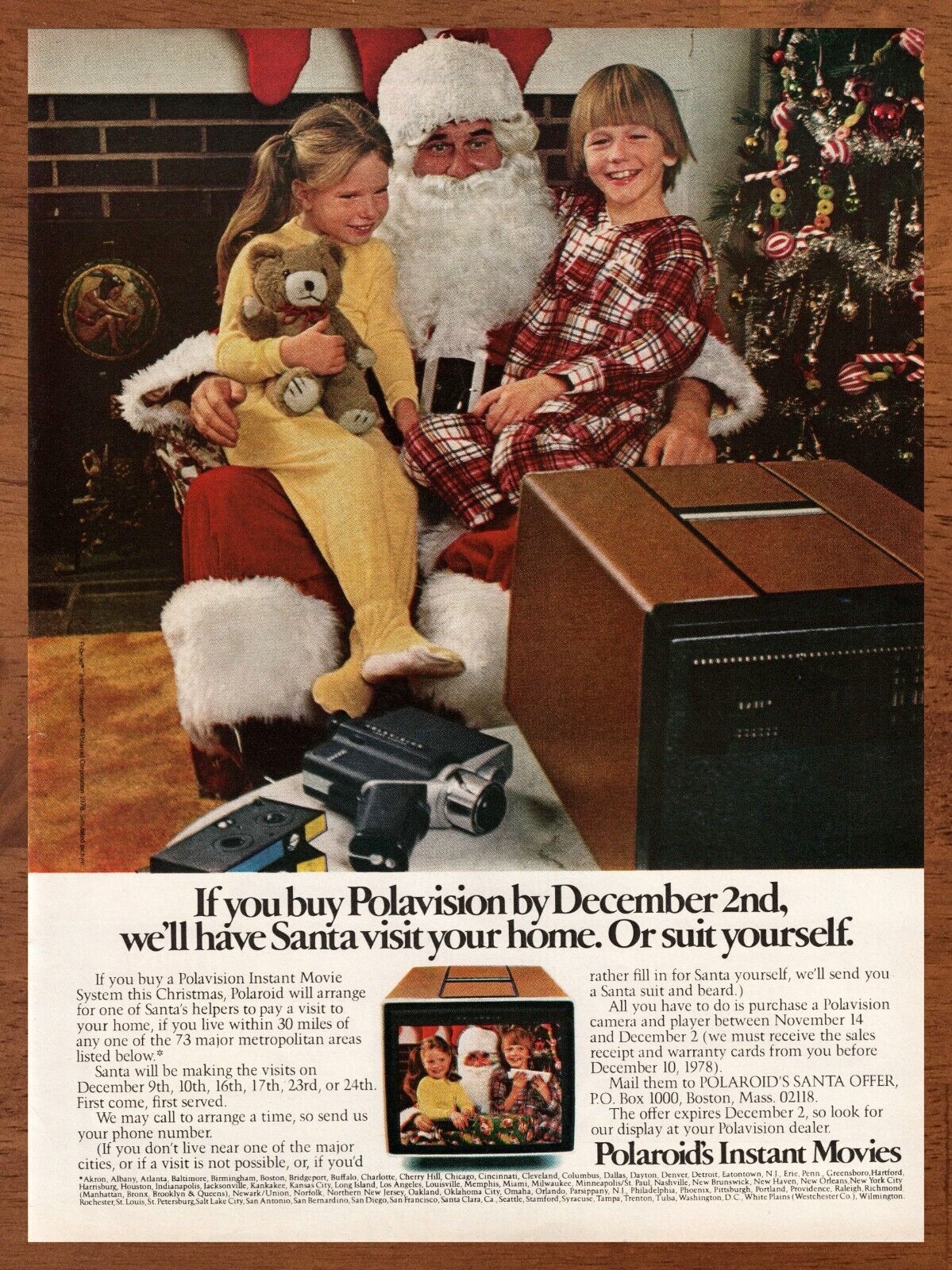 1978 Polaroid Instant Movies Vintage Print Ad/Poster 70s Christmas Santa Pop Art