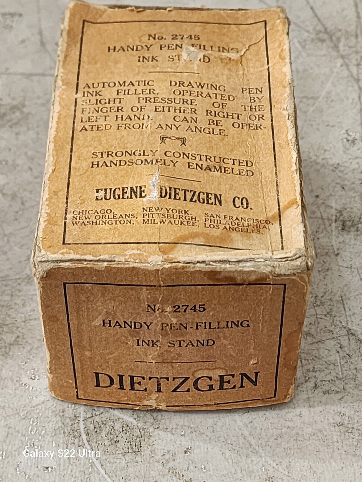Antique Dietzgen Handy Pen Filling Ink Stand, No.2745, with Original Box
