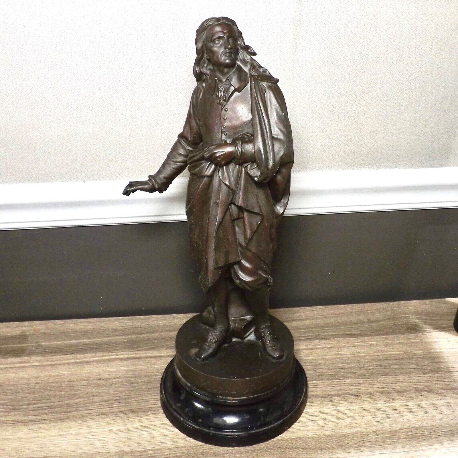 Antique Bronzed John Milton Statue Sculpture Poet on Stand 19in Large Rare