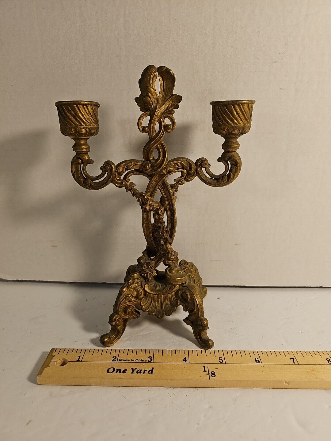 Antique Art Nouveau Double Arm Footed Gilded Candle Holder
