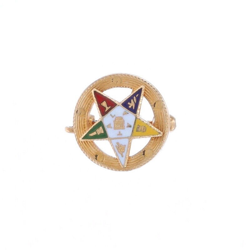 Yellow Gold Order of the Eastern Star Badge - 14k OES Masonic Enamel Pin