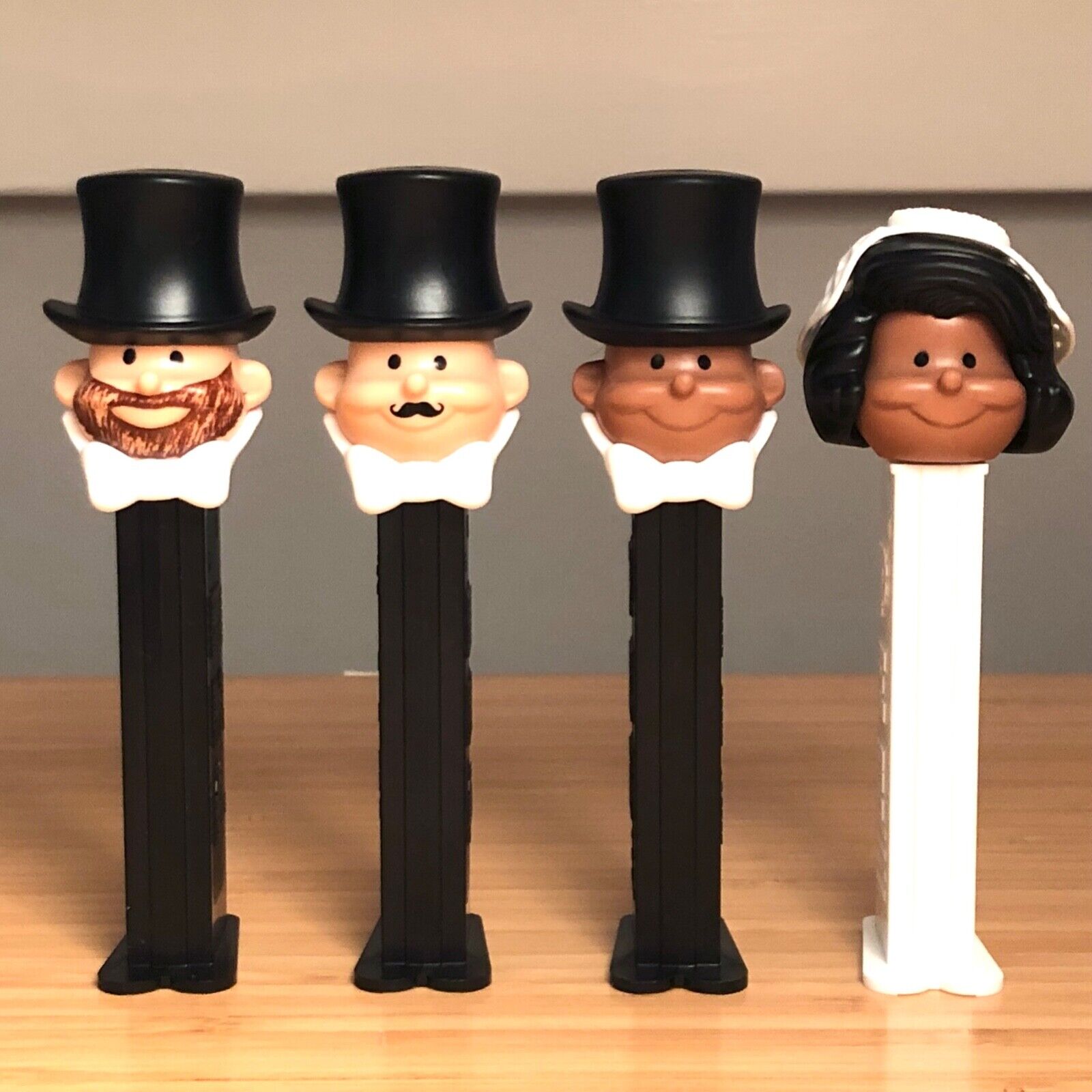 4 Newest Wedding PEZ: Black Bride & Groom +European Mustache & Beard Grooms