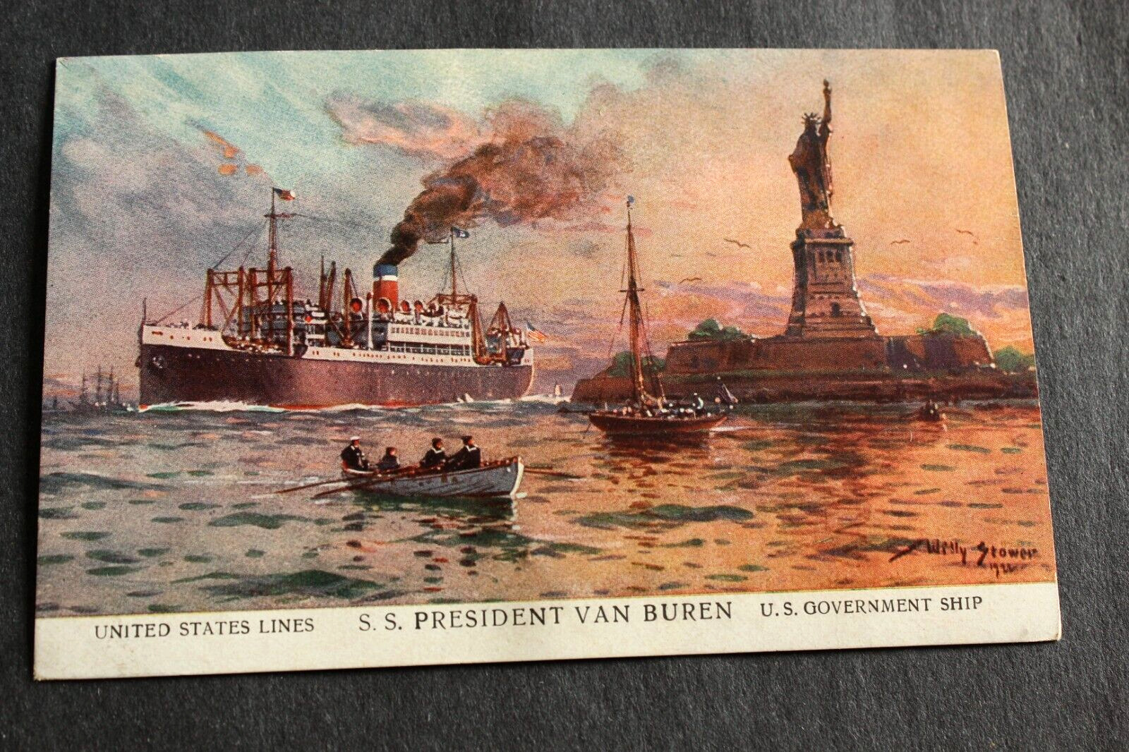 United States Lines  S.S.  President Van Buren Statue of Liberty  Postcard 1923