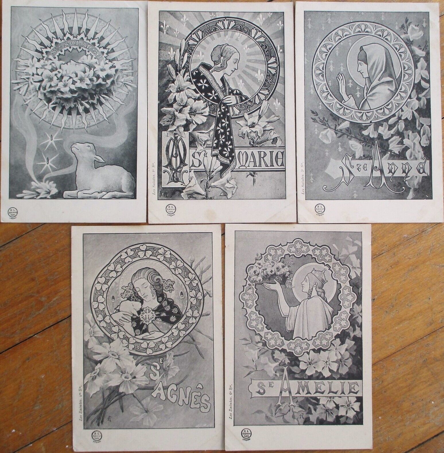 Art Nouveau 1902 Postcard Set of 5, French Fantasy Saints, Solange Amelie Agnes