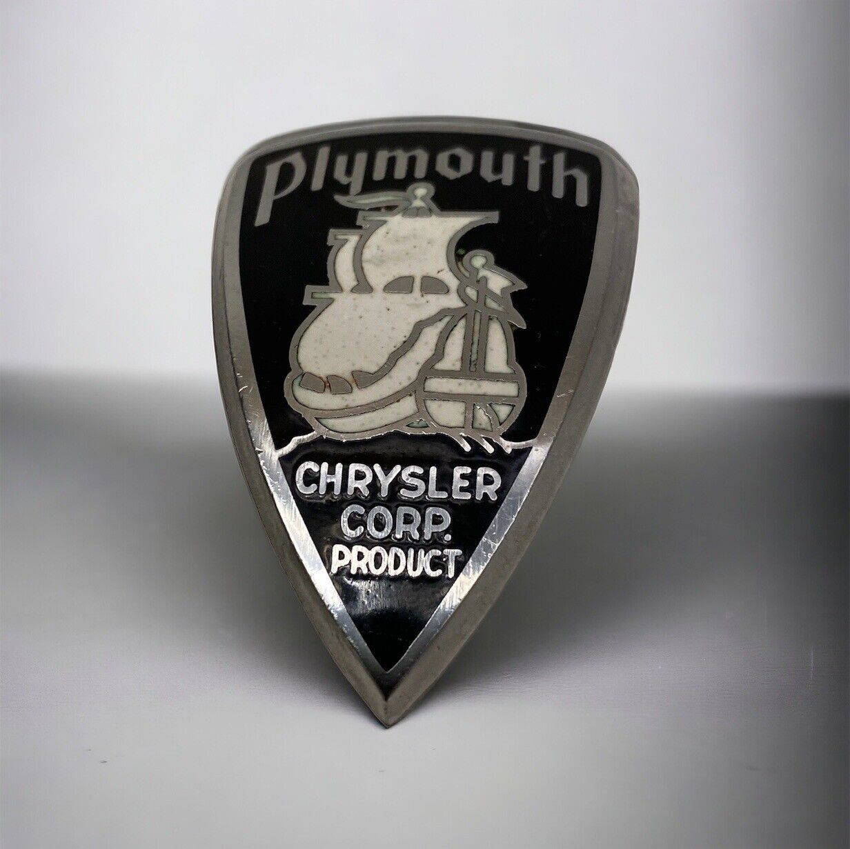 1931 Plymouth Radiator Shell Emblem Badge Curved Chrysler Corp Product 2 Pin 30s
