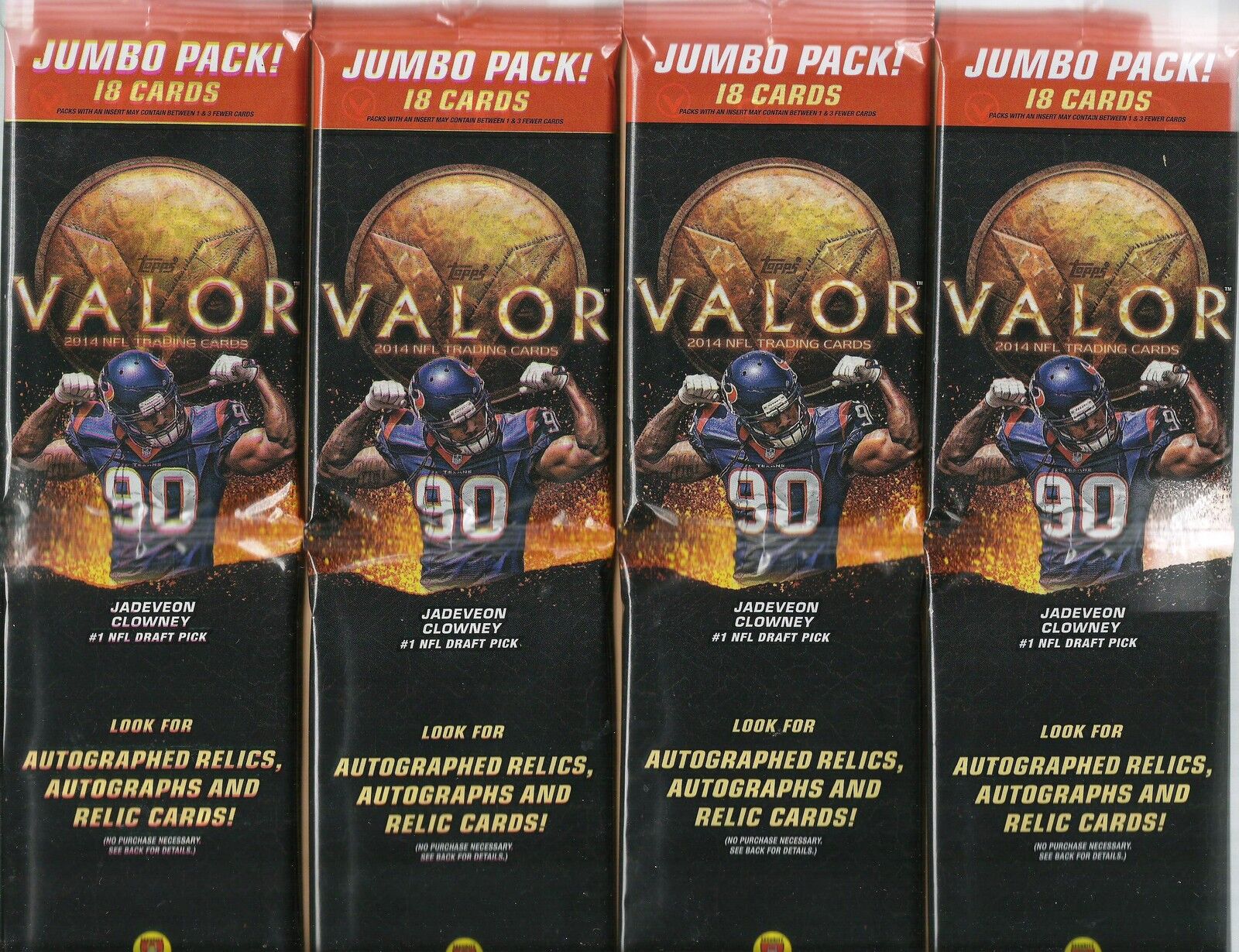 (4) 2014 Topps VALOR Football Trading Cards Retail JUMBO PACK LOT = 72 Cards