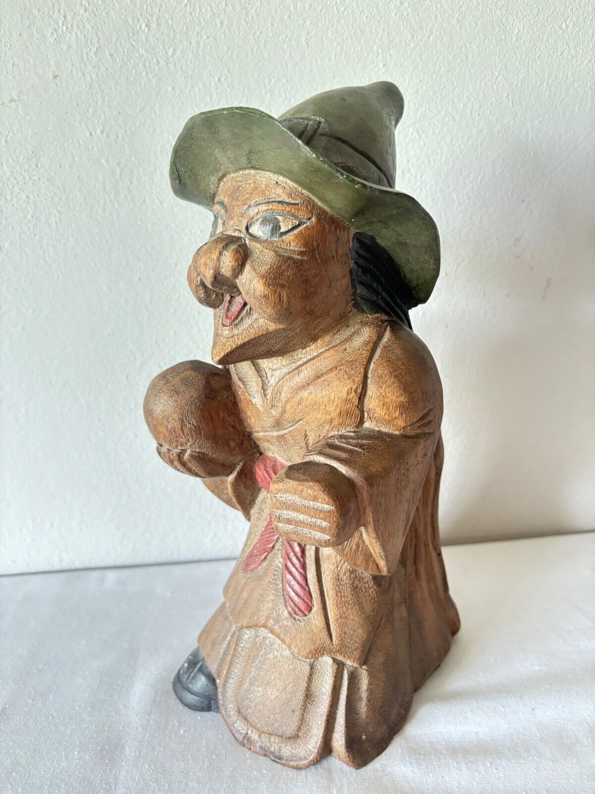 Vintage hand made wood carved Witch figure