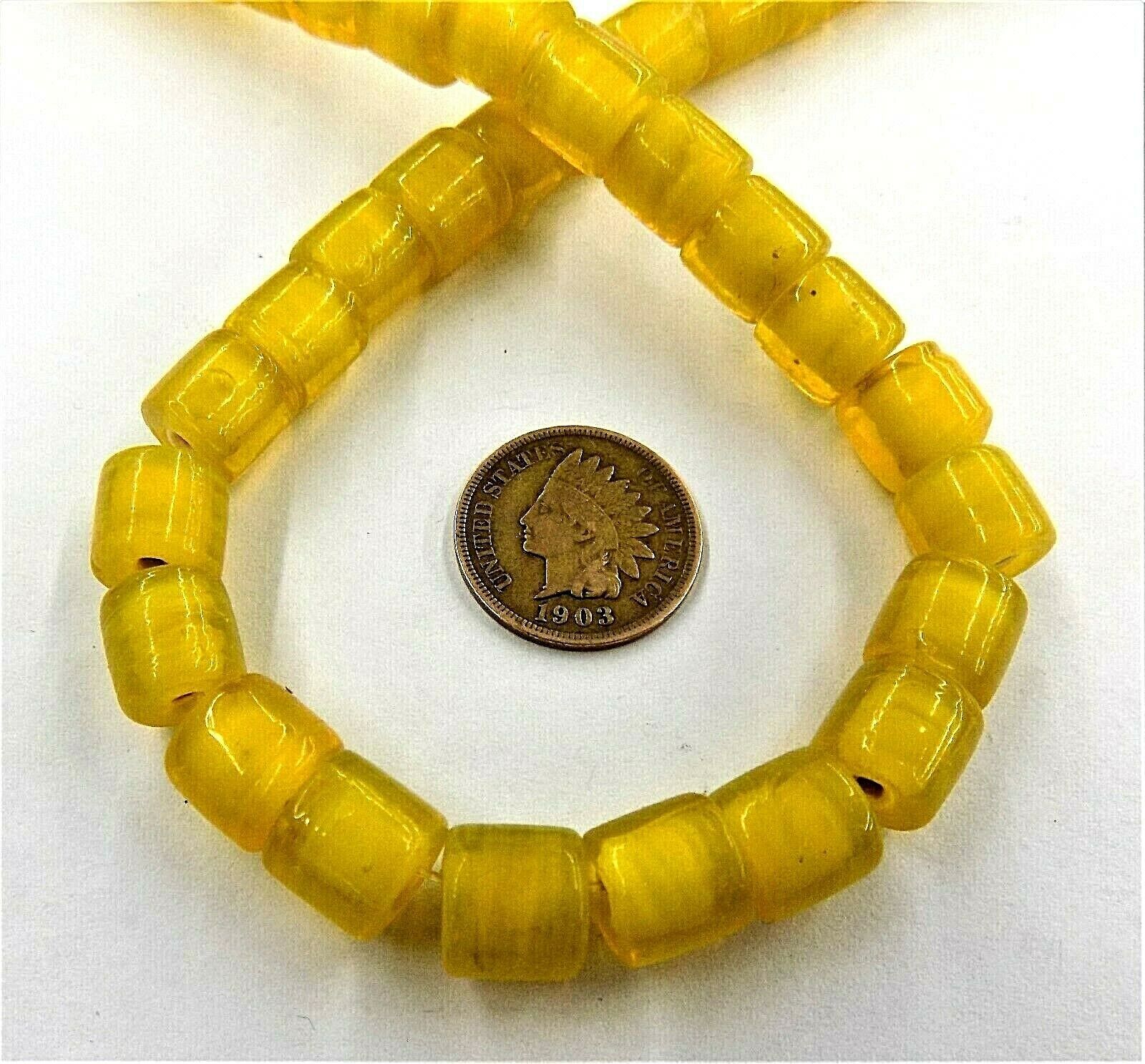 50 Old Style Greasy Yellow African White Heart Trade Beads  Collection #652