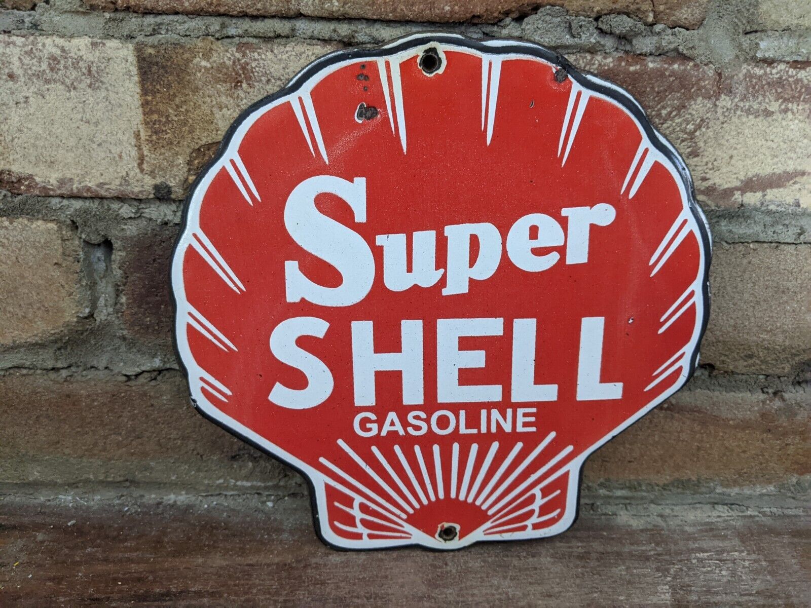 VINTAGE SUPER SHELL GASOLINE PORCELAIN METAL GAS PUMP DOOR SIGN MOTOR OIL 8