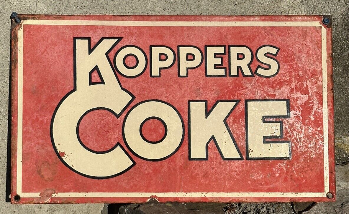 Original Vintage Koppers Coke Porcelain Advertising Sign Authentic Old 17x 10
