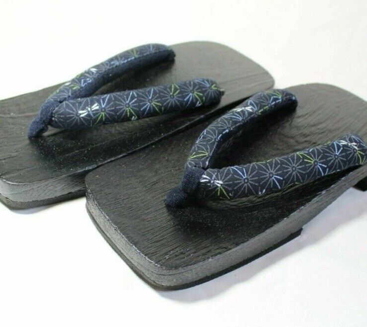 Japanese GETA Black Wooden Footgear Clogs Kimono Sandals Wood Shoes Black Blue