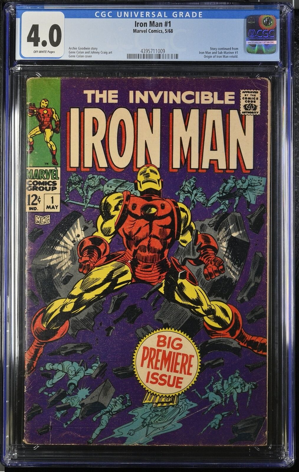 Iron Man (1968) #1 CGC VG 4.0 Off White Origin Retold Stan Lee Marvel 1968