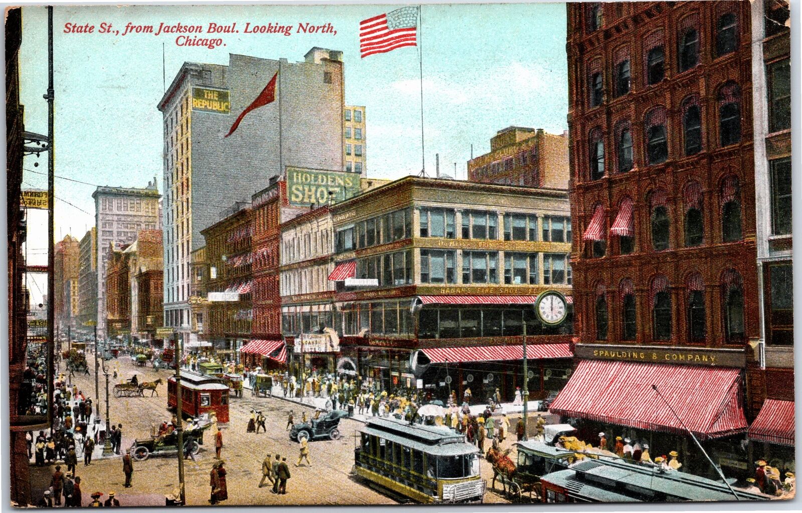 VINTAGE POSTCARD BUSY STATE STREET SCENE FROM JACKSON BOUL MAILED R.P.O. 1908