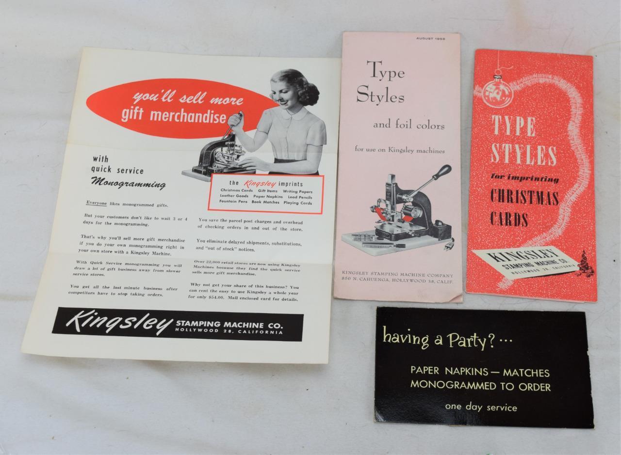 1950s Kingsley Stamping Machine Co. Type Styles & Sales Sheet