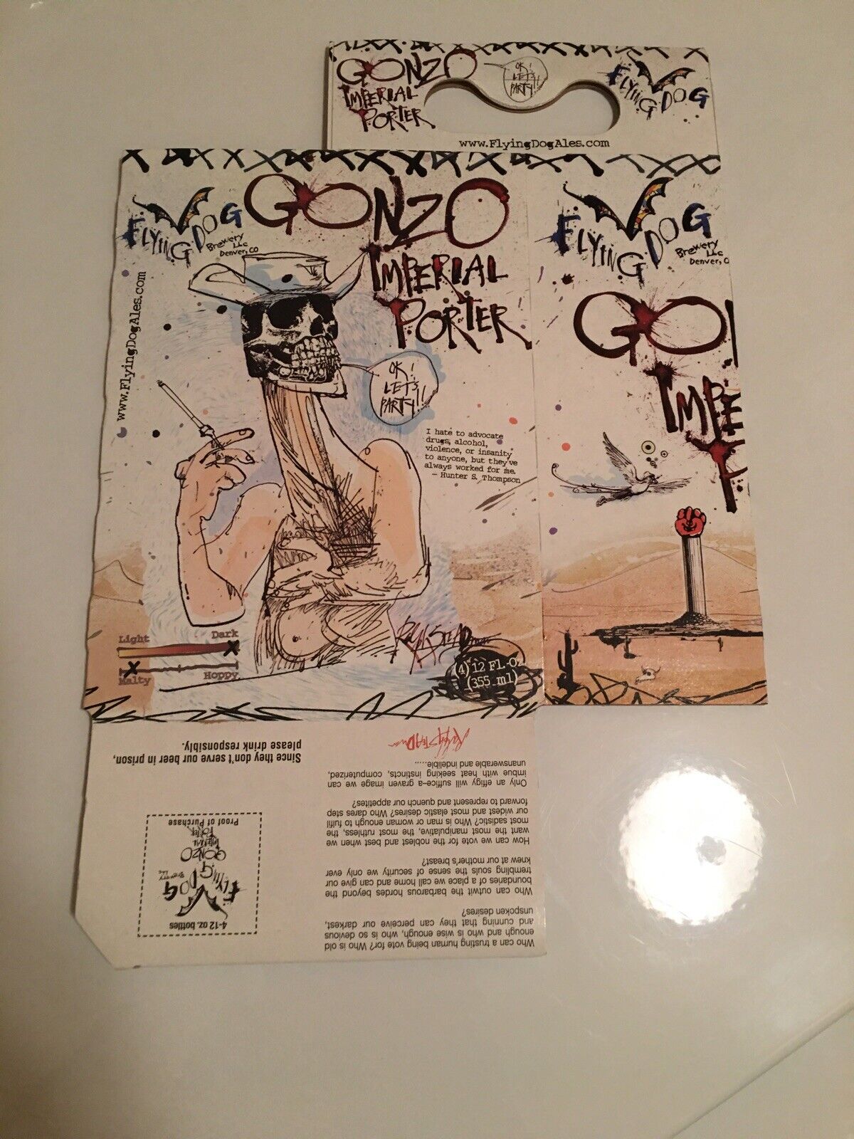Hunter S Thompson Flying Dog Gonzo Imperial Ale 4 Pack Rare Beer Carrier Hst