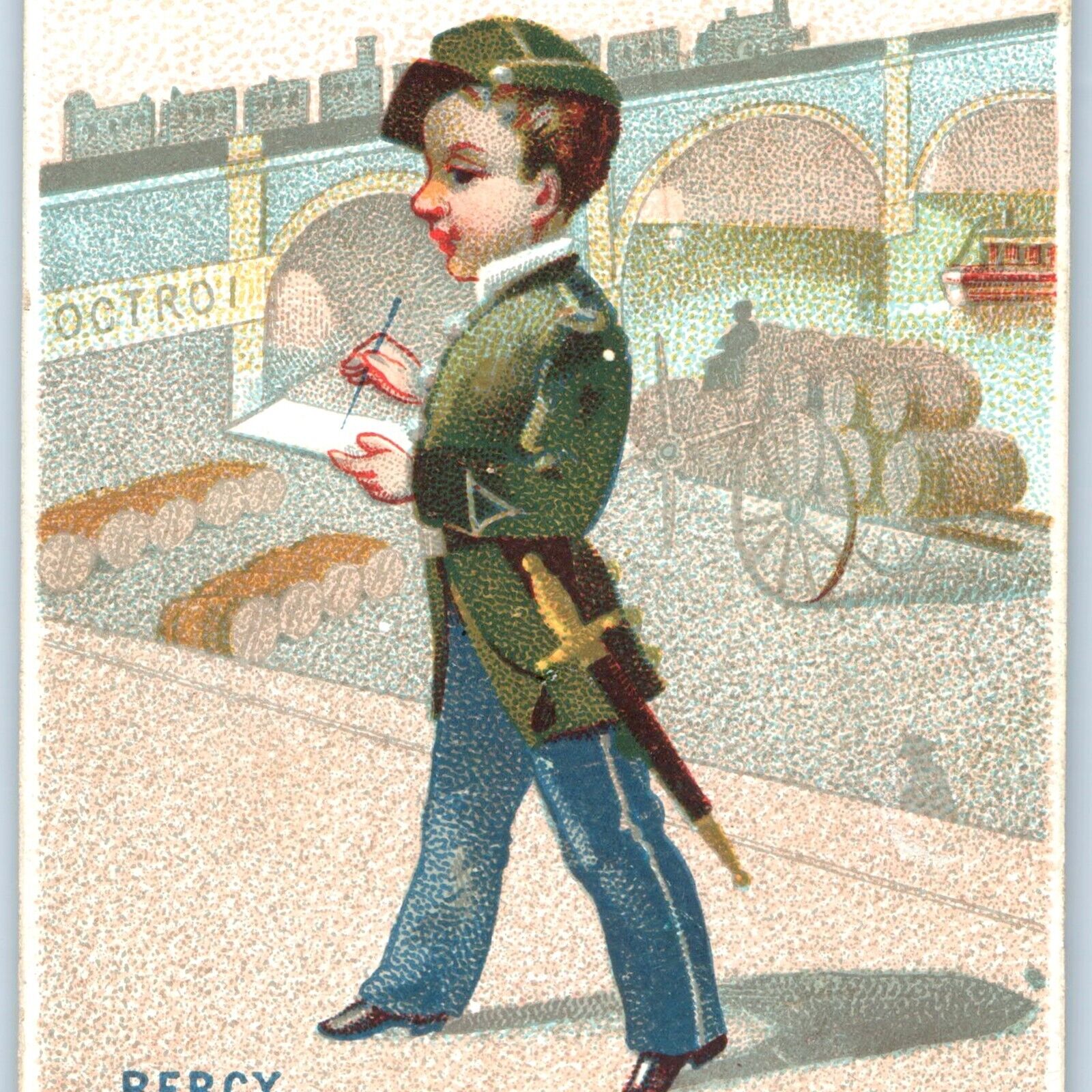c1880s Bercy, Paris, France Officer Trade Card Octroi Bridge Shipping Port C34
