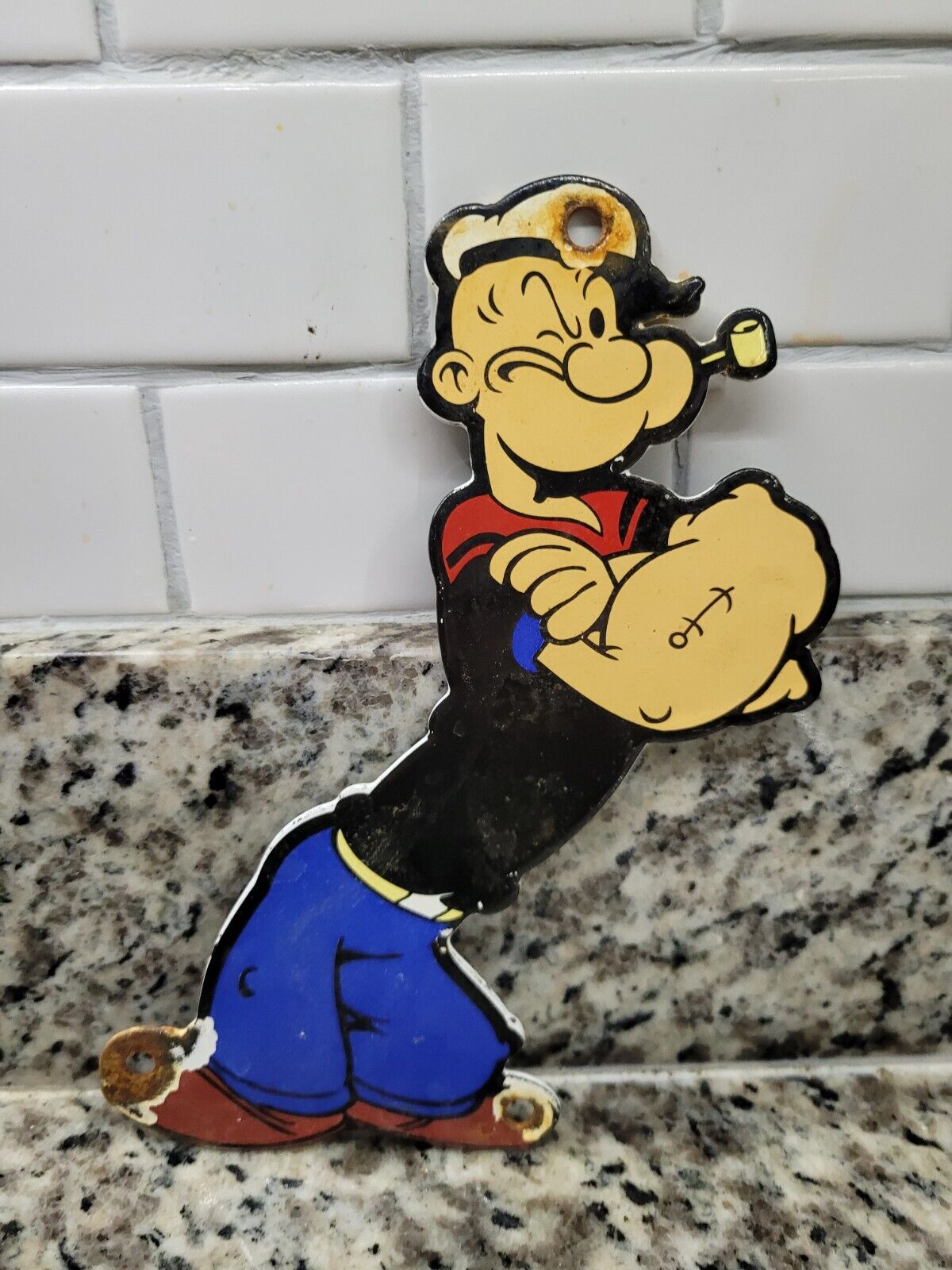 VINTAGE POPEYE THE SAILOR MAN PORCELAIN SIGN OLD TELEVISION CARTOON CHARACTER