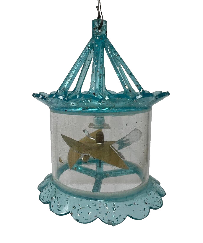 Vintage Christmas Blue Hard Plastic Spinner Twinkler Birdcage Ornament