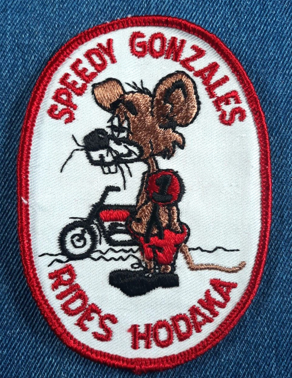 NOS Vintage Speedy Gonzales Rides Hodaka Patch Motorcycle Drit Trail Bike Racing