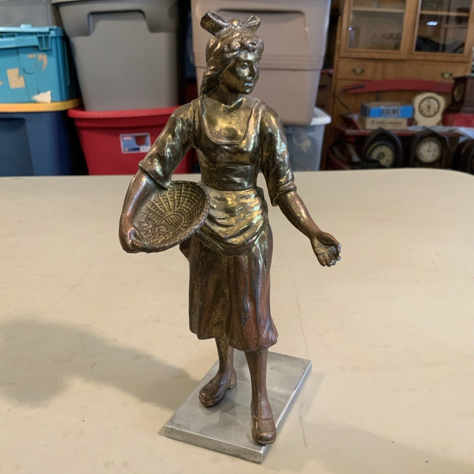 Vintage Antique Cast Metal Spelter Figure Statue Art Clock Topper