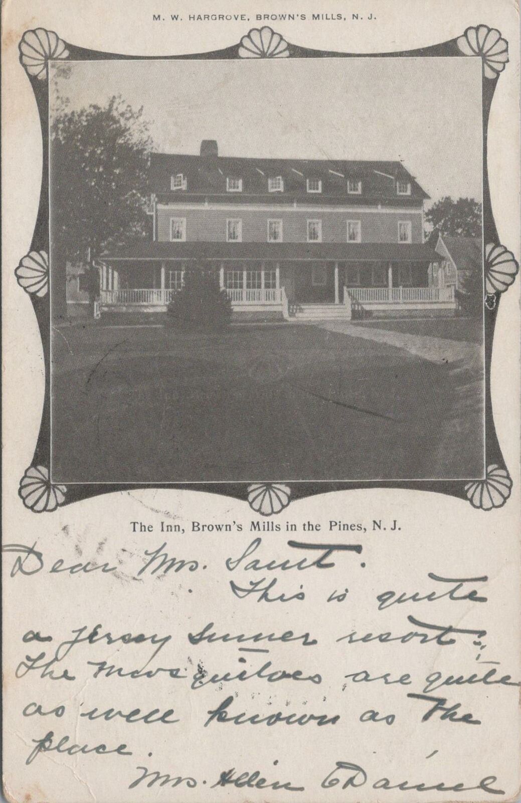 Postcard The Inn Brown\'s Mills in the Pines NJ 1906