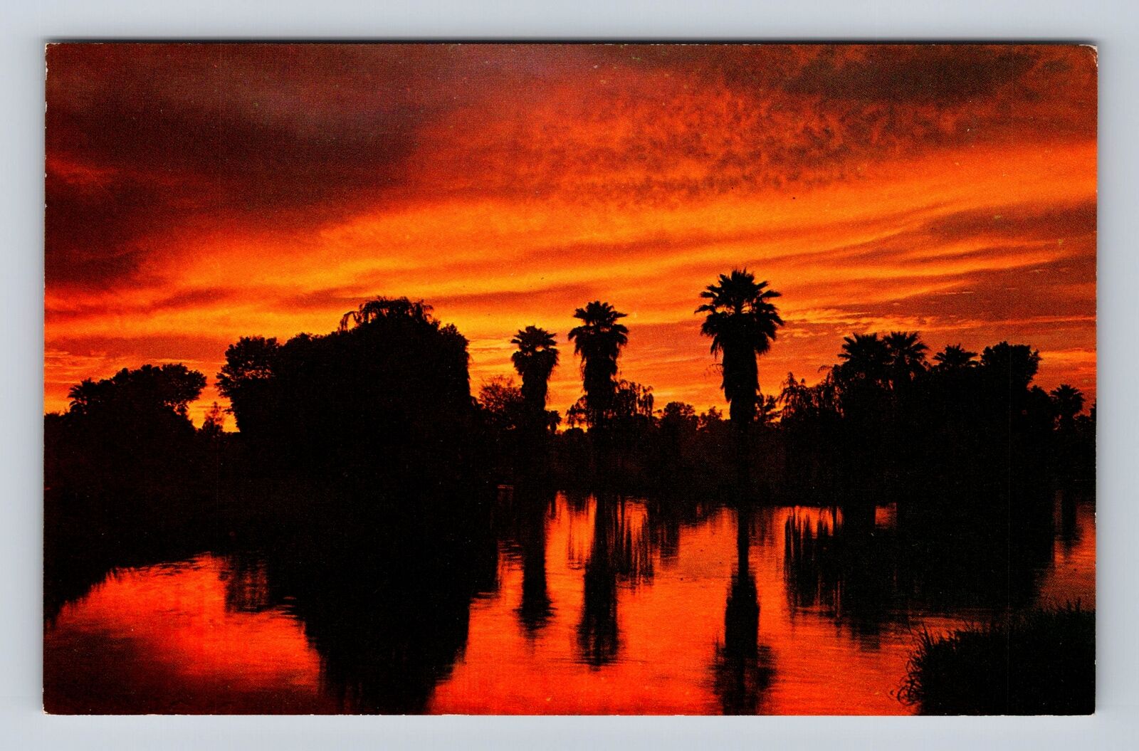 Phoenix AZ-Arizona, Sunset Over Encanto Park Lagoon, Antique, Vintage Postcard