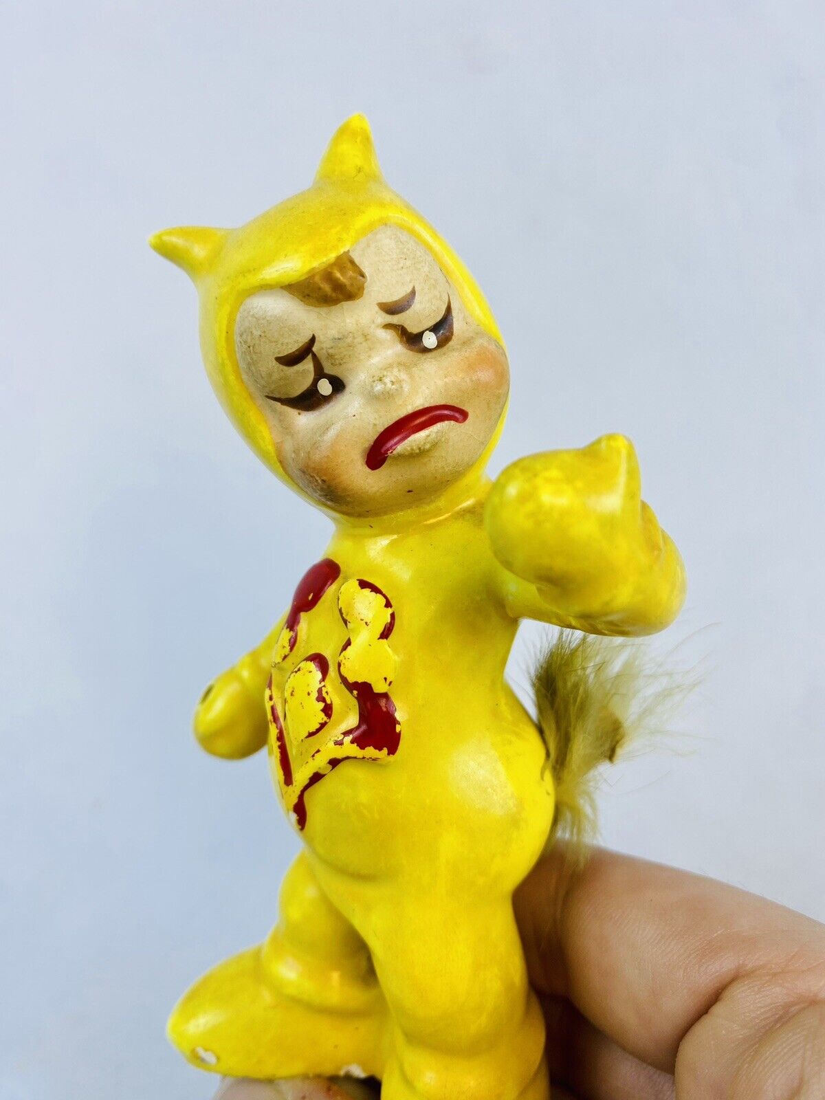 RARE Sonsco Japan Yellow Devil Pixie Figurine Halloween  Vtg 50s 5”Tall