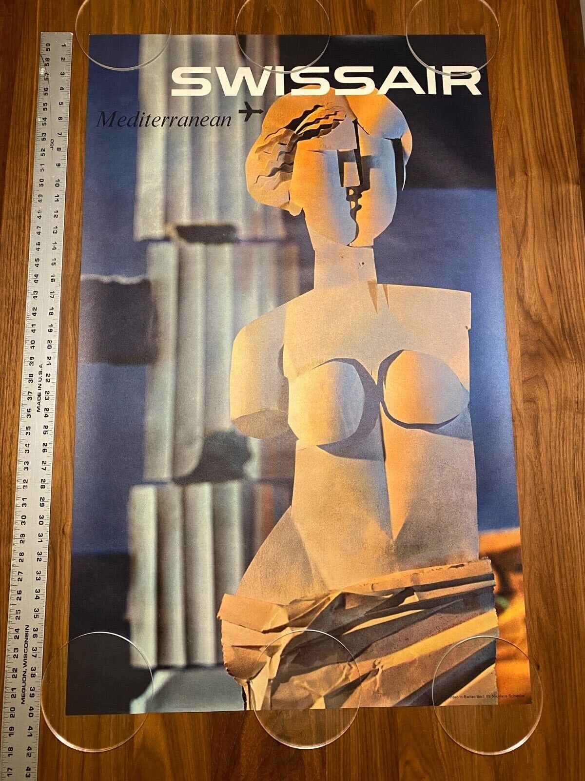 SWISSAIR Airlines Mediterranean Vintage 1961 Travel Poster Nikolaus Schwabe
