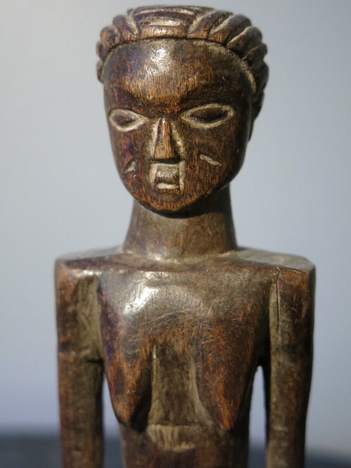 Rare. Tabwa Tribal Statue with wicked Head Load .  Fine Used . African Gem.