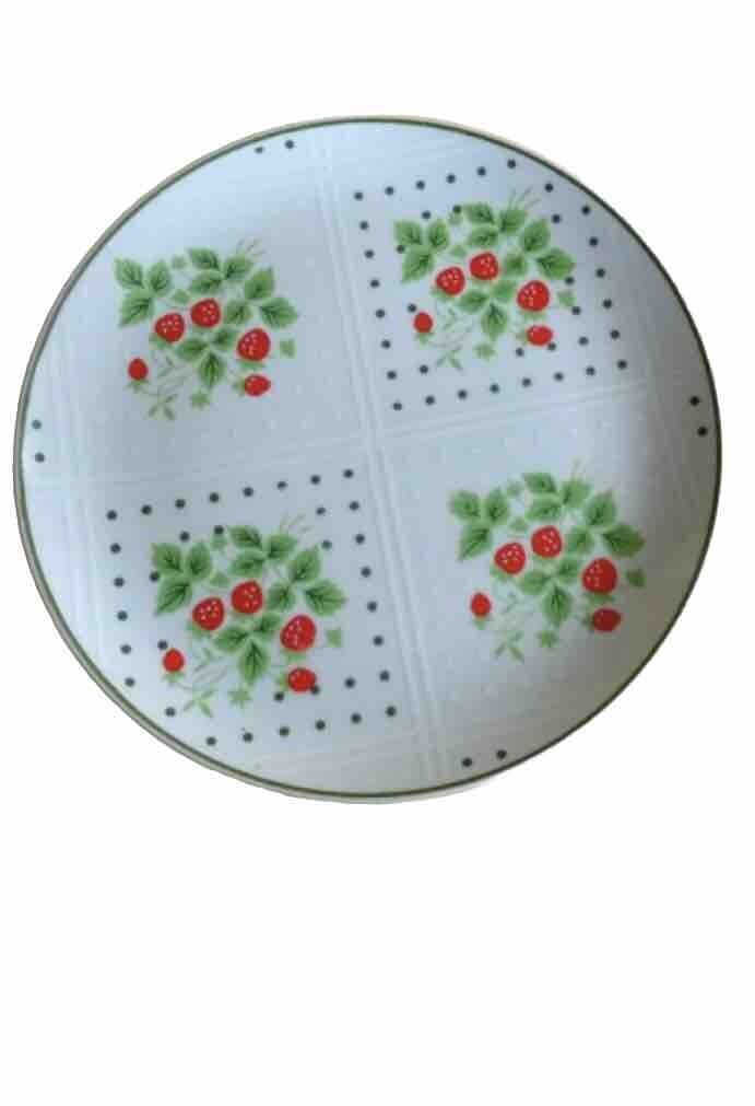 2 Vintage Enesco Plate Swiss Strawberry Dot Pattern Salad Plates Fine China