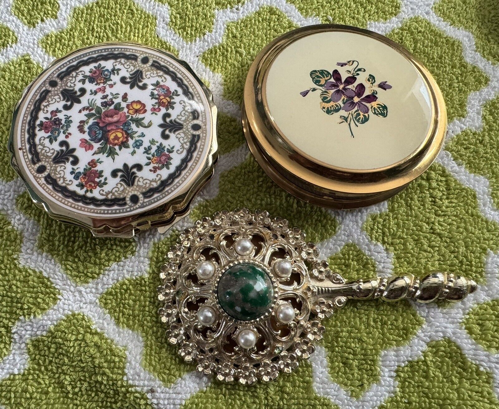 Vintage Vanity Items 2 Compacts New & Small Jeweled Mirror Lovely Collection