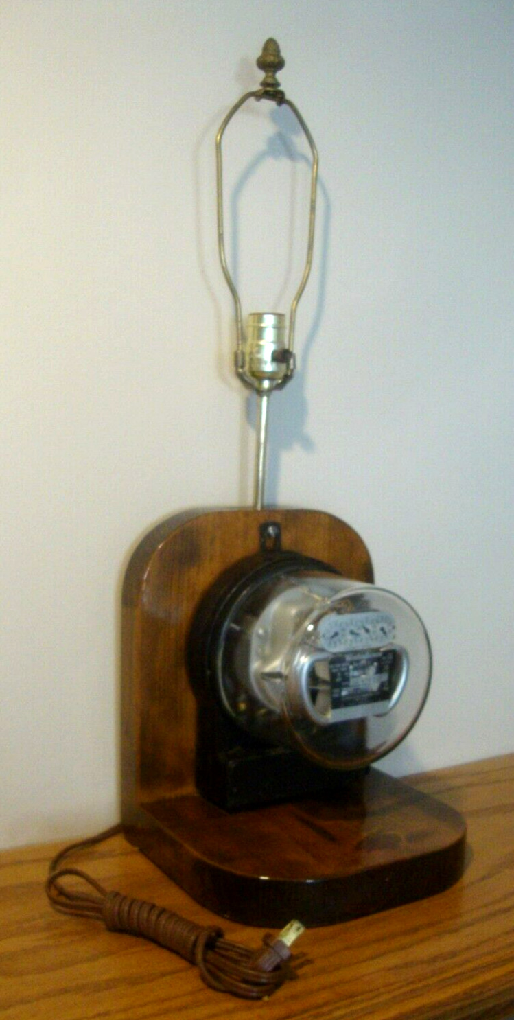 Antique Westinghouse Residential Electric Meter Table Lamp Folk Vintage Wood