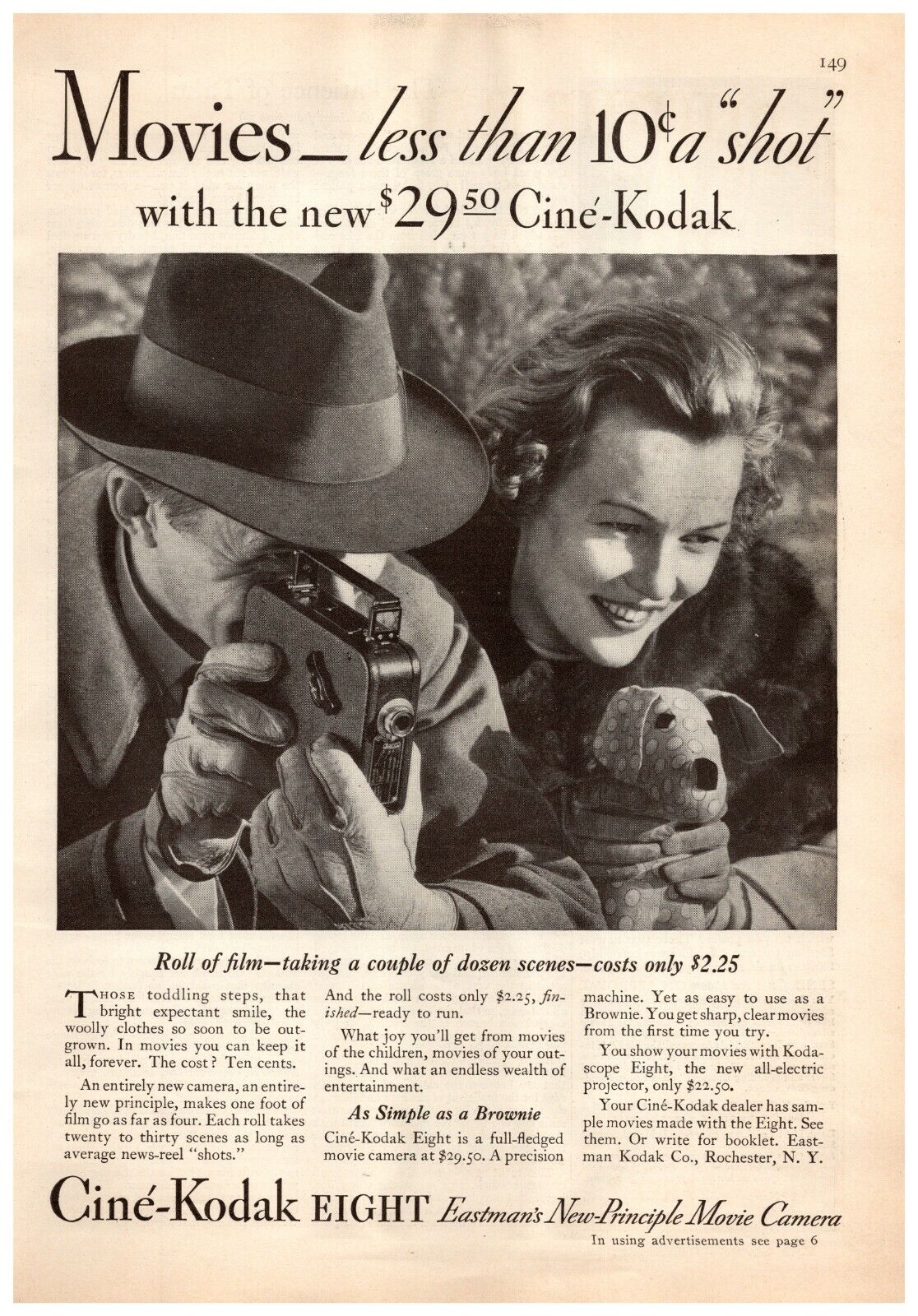 1933 Kodak Cine Eight Movie Camera Vintage Print Ad As Simple As A Brownie 