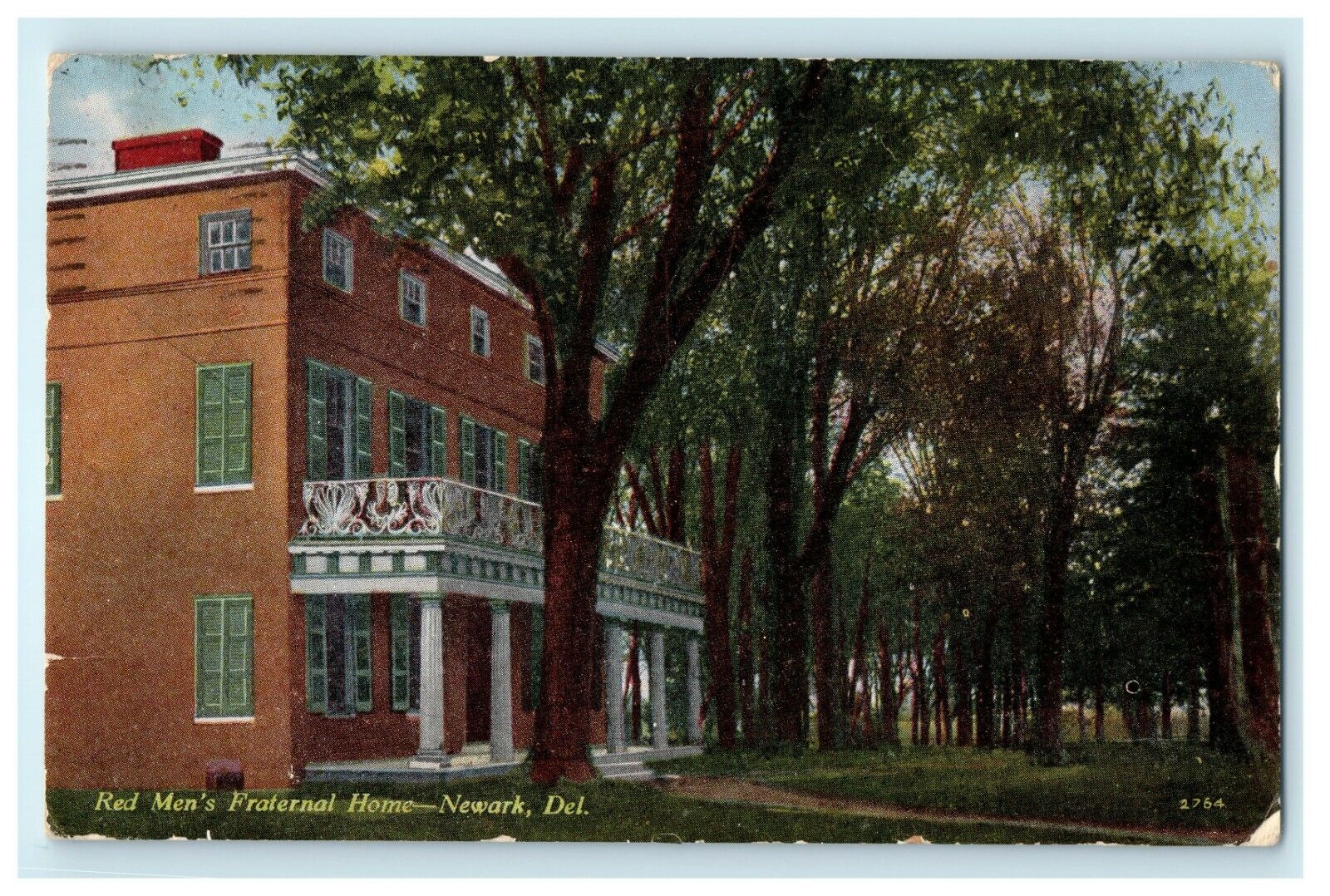 1909 Wilmington DE. Red Men's Fraternal Home - Newark Delaware DE Postcard