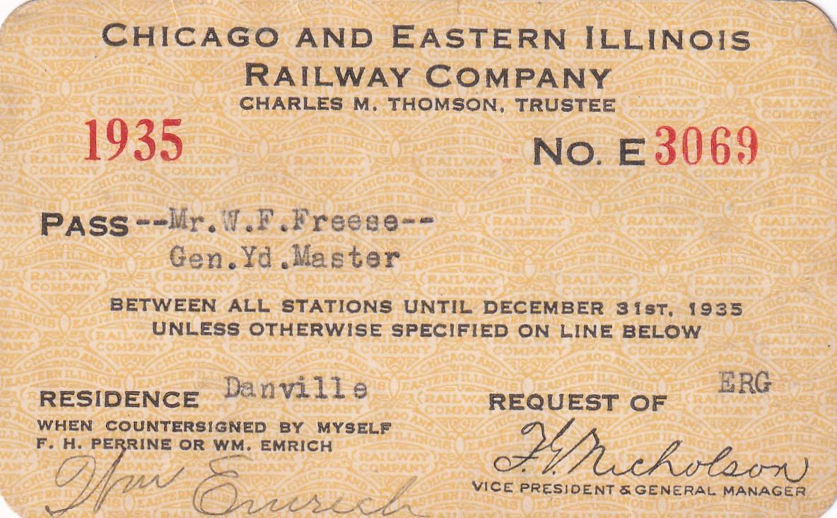 1935 C&EI Chicago & Eastern Illinois Railroad pass