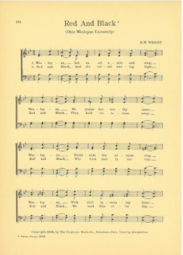 OHIO WESLEYAN UNIVERSITY Original Vtg Song Sheets c1927 Alma Mater, Red & Black 