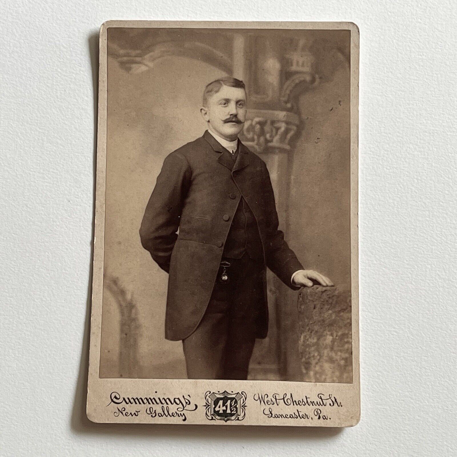 Antique Cabinet Card Photograph Dapper Man With Mustache Kind Eyes Lancaster PA