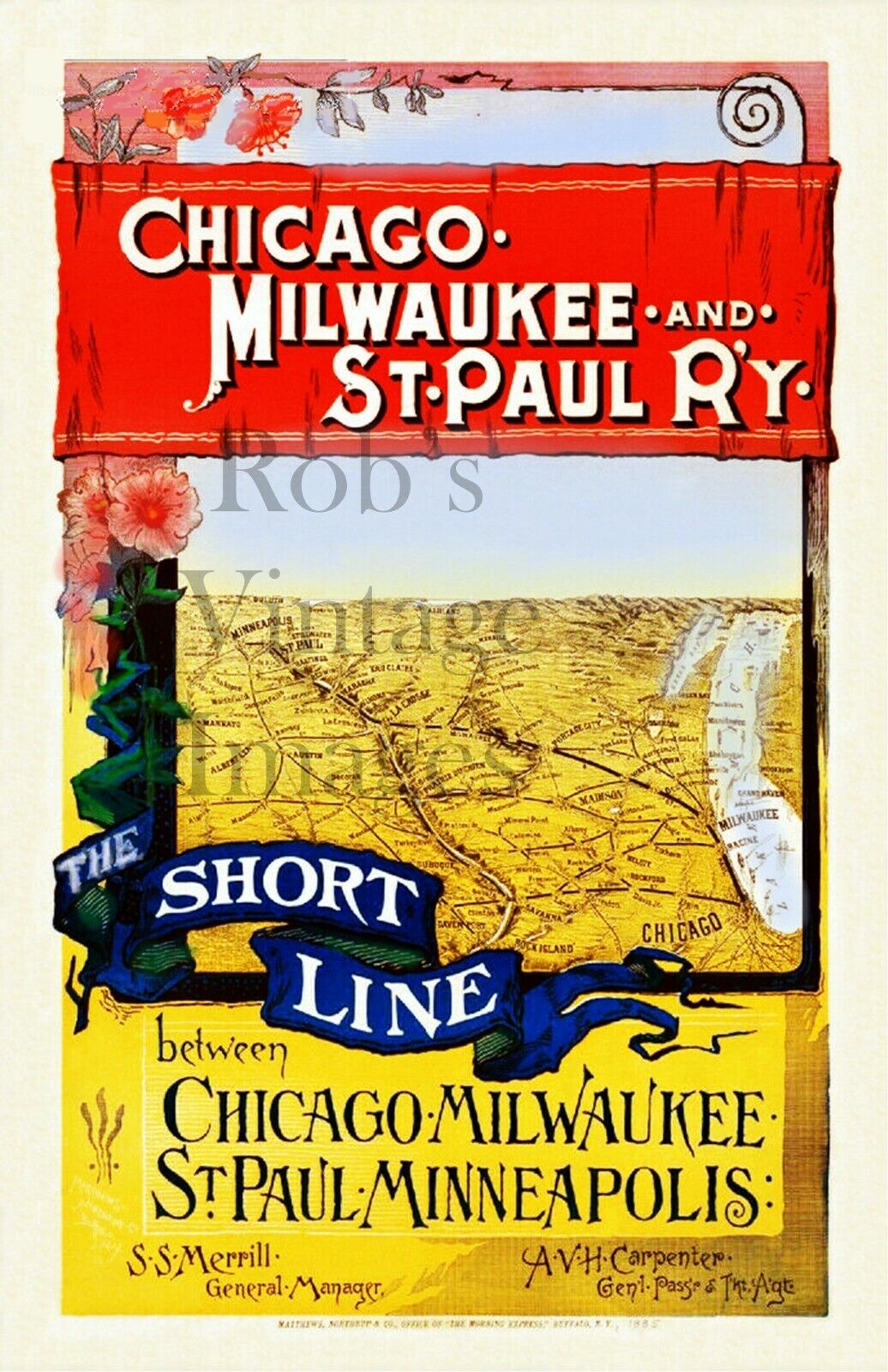 Milwaukee Road Short Line Art Print Poster  1890s CMSP Train Railroad 13 x 19 