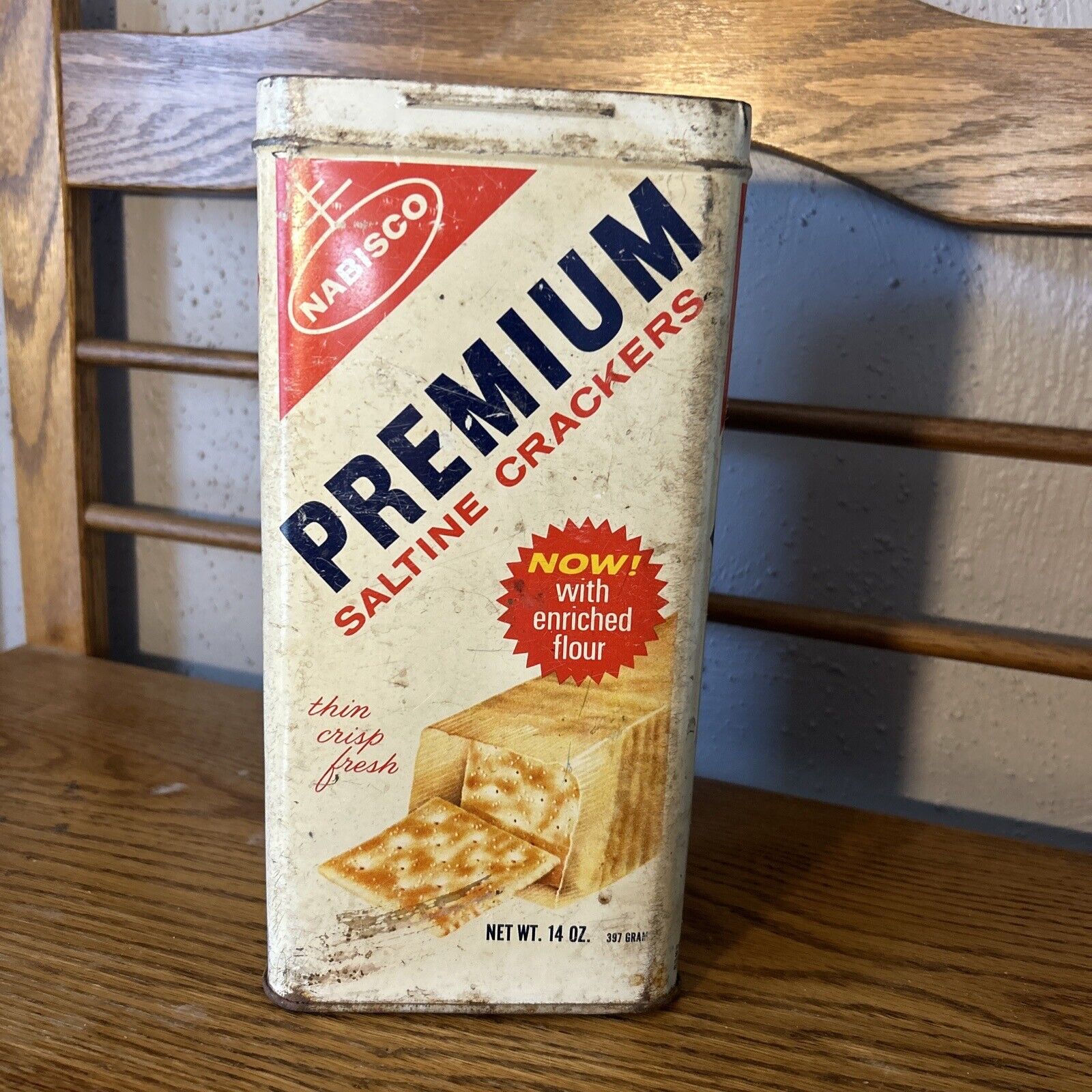 Vintage 1960s Nabisco Premium Saltine Cracker Tin Kitchen Canister / No Lid