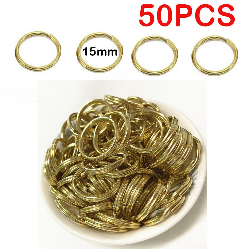 50PCS Solid Brass Split Key Ring 15mm Hook Loop Metal Keychain Double Loop
