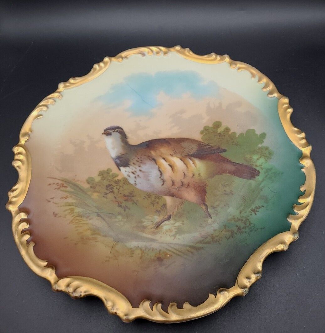 Vintage Royal Munich Bavaria Grouse Plate Pheasant Gild Trim
