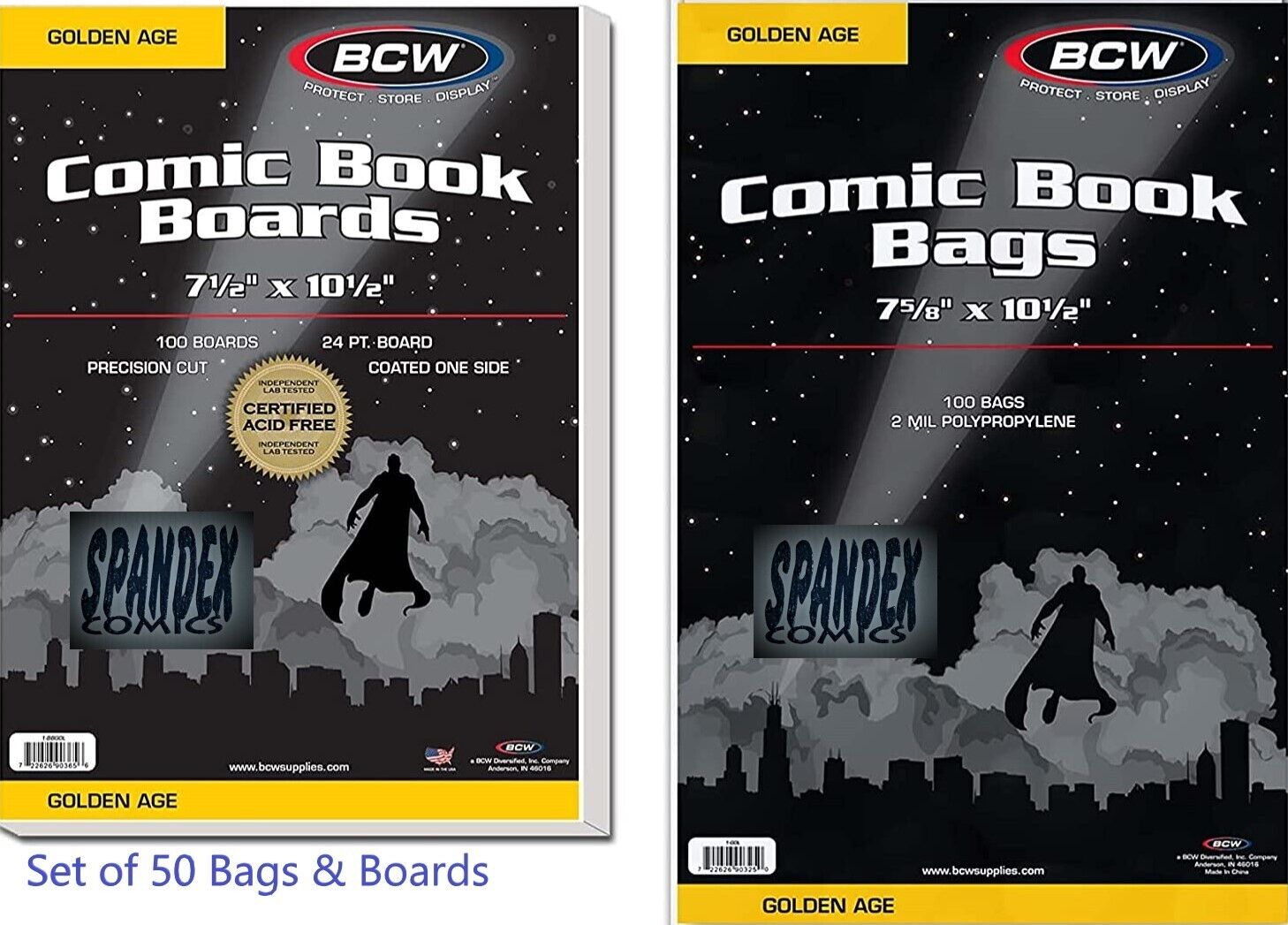 100 BCW Golden Age Acid Free 2-Mil Polypropylene Comic Bags & Backing Boards SET