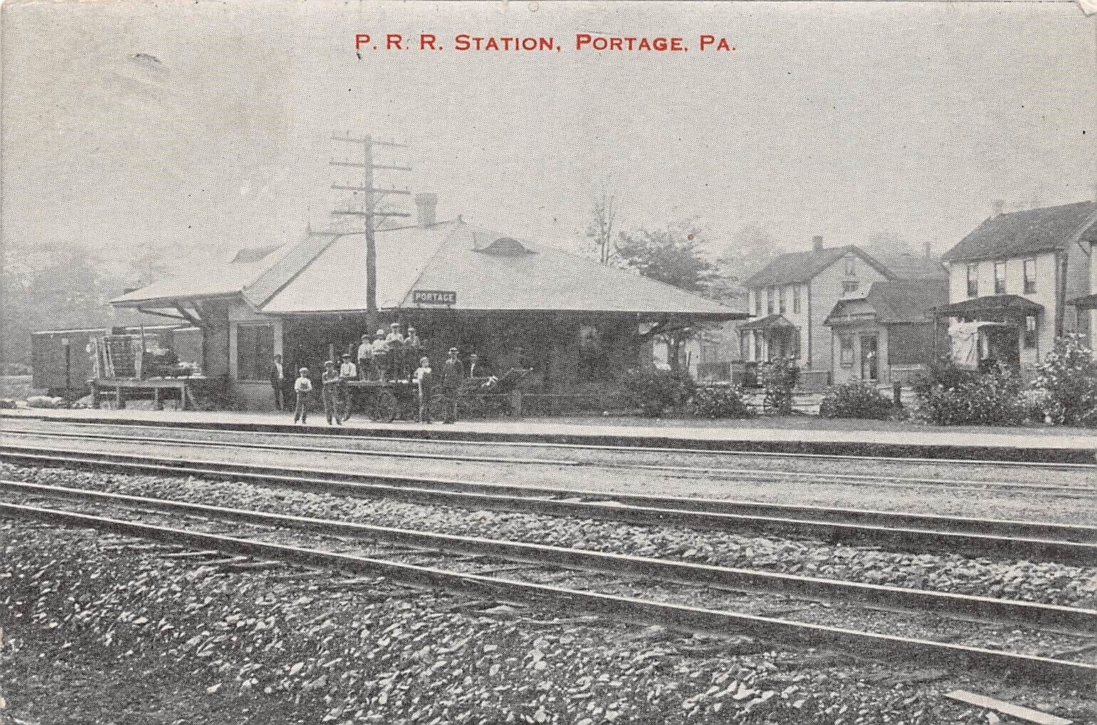 Portage Pennsylvania P. R. R. Railway Station 1909 Postcard 9486