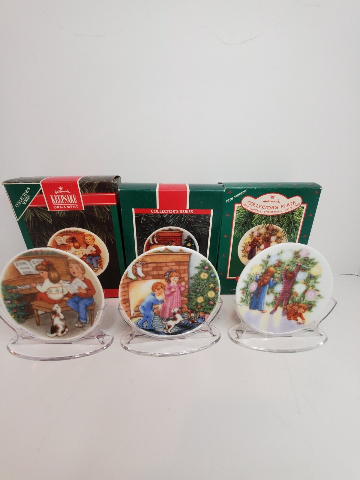 3 Hallmark Keepsake Christmas Ornament Collectors Plate Series 1, 3, 6  Vintage