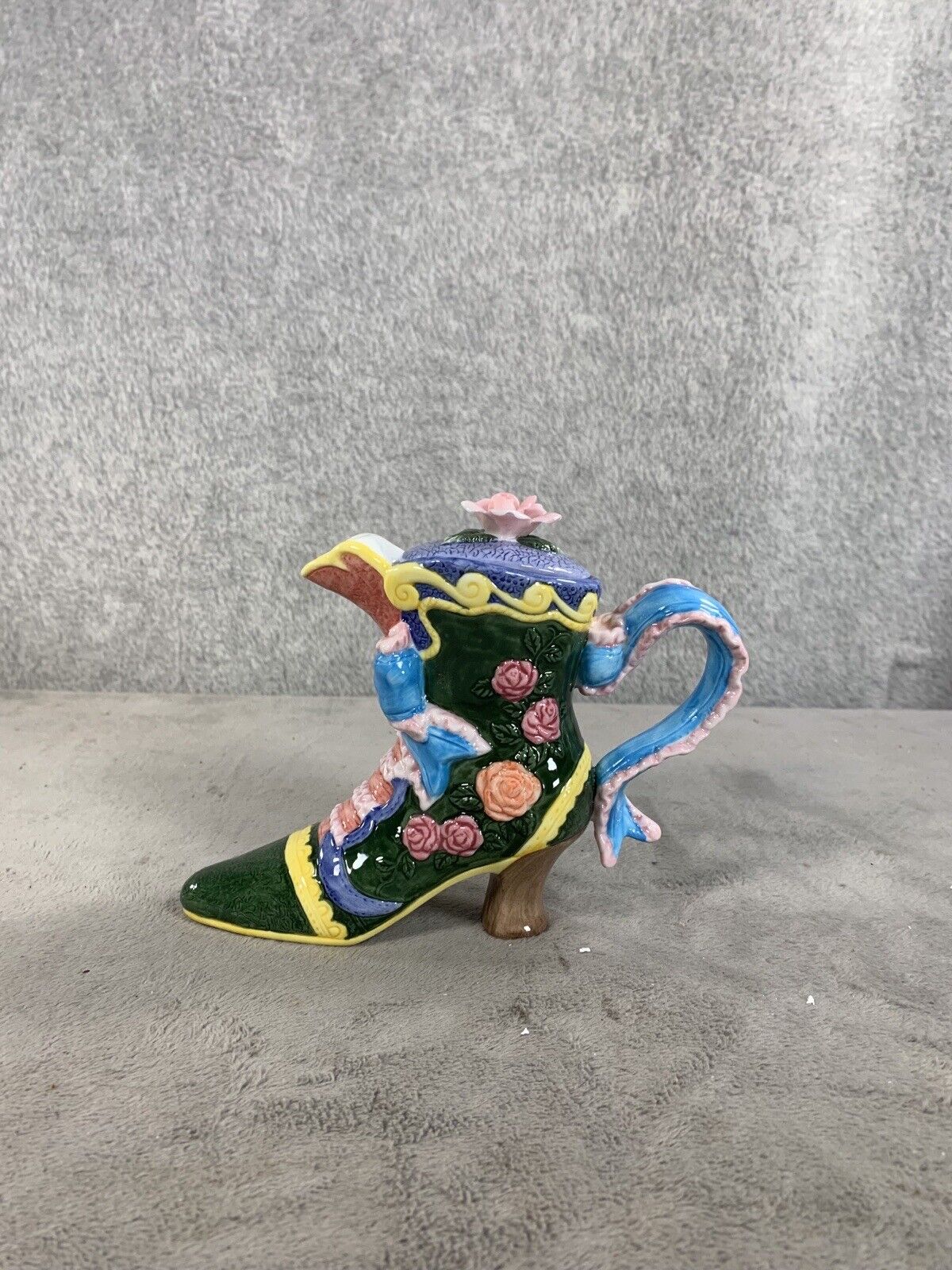 Vintage Unique Shoe Heel Tea Pot With Flowers