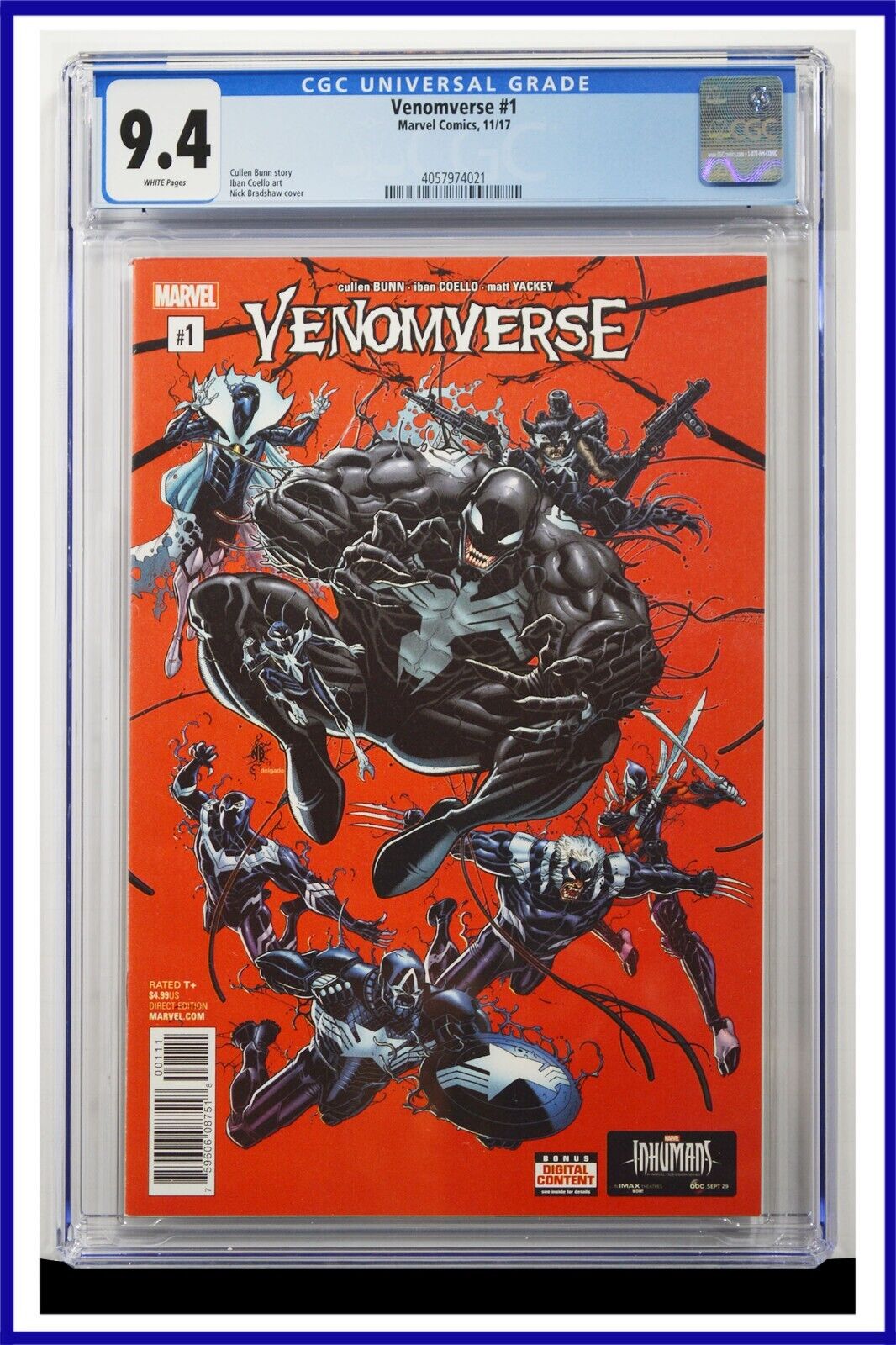 Venomverse #1 CGC Graded 9.4 Marvel November 2017 White Pages Comic Book.