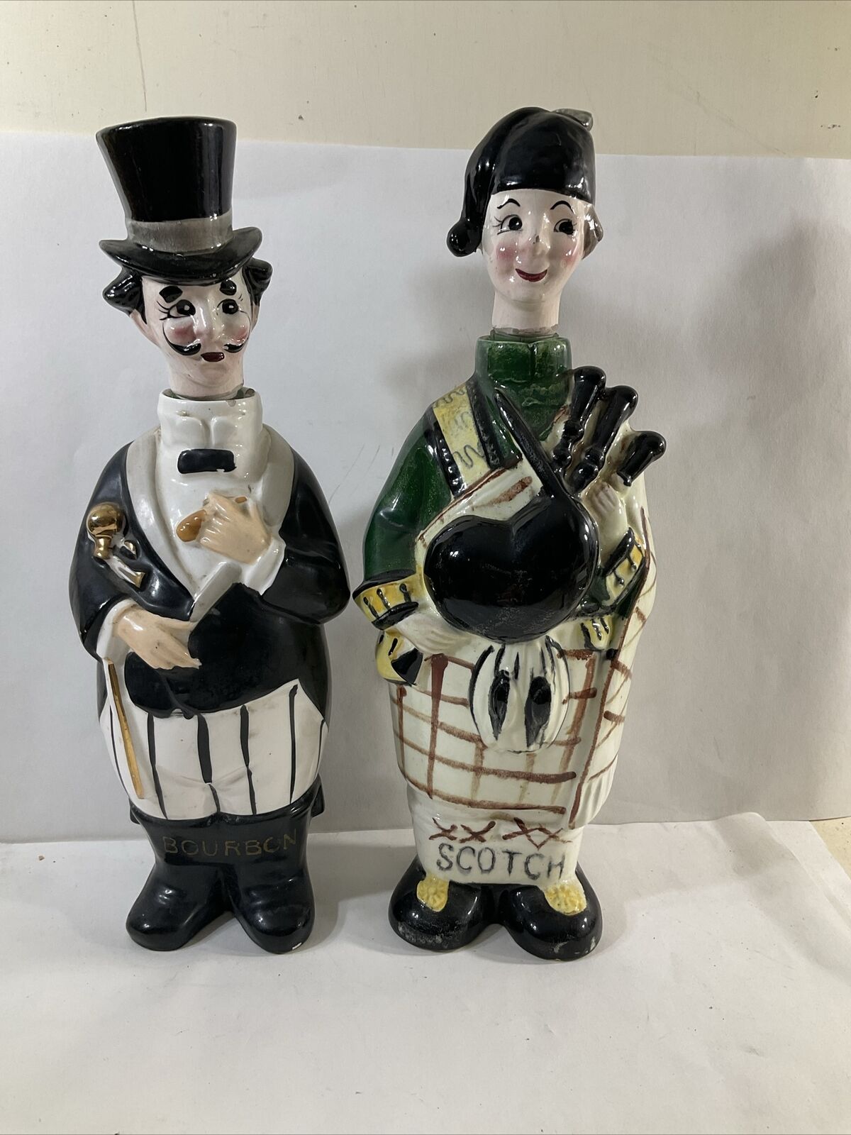Vintage Swank Member Bagpiper Scotch and Bourbon Decanters Set of 2